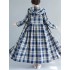 Casual Hooded Trench Coat Long Sleeve Single Breasted Plaid Cotton Office Lady Dress