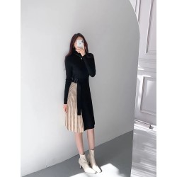 Vintage Elastic Knitted Sweater Midi Dresses Fashion Office Style