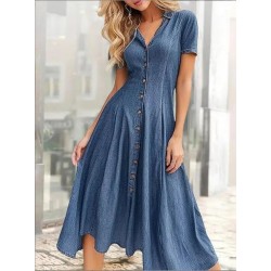 Elegant Casual Dress Swing Short Sleeve Clothing Denim Outfits