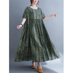 Oversized Vintage Cotton Linen Striped Dresses Casual Fashion