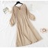 Retro girlchic knitting v-neck long sleeve basic dress