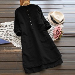 Simple Cotton Pockets Tunic Shirt Dress