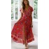 Vintage Print Sash Lace Up Elegant Party Long Beach Maxi Dress