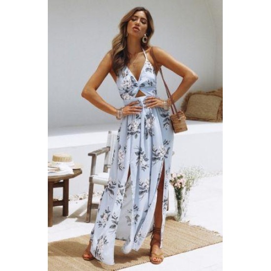 Boho Floral Halter Maxi Long Dress