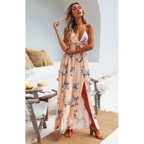 Boho Floral Halter Maxi Long Dress