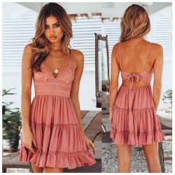 Lace Dress Sexy Backless V-neck Dress
