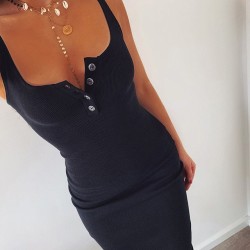 Knee-Length Dress Knitted Elastic Sleeveless Bodycon Dress
