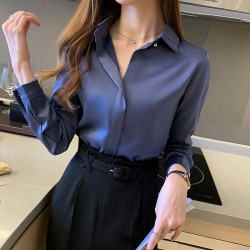 Silk Women Shirt Long Sleeve Fashion Woman Blouses Satin