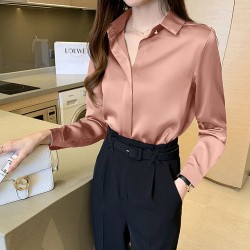 Silk Women Shirt Long Sleeve Fashion Woman Blouses Satin