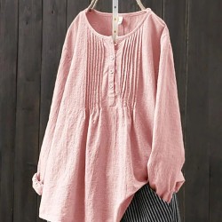 Casual Long Sleeve O Neck Loose Blouse Vintage Shirt Oversized Tops