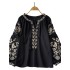 Embroidered Loose Blouse Lace-up Collar Lantern Sleeves Fashion Tops