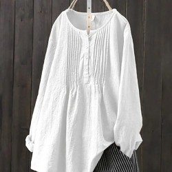Casual Long Sleeve O Neck Loose Blouse Vintage Shirt Oversized Tops