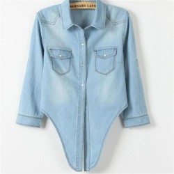 Casual Cropped sleeves Shirt Denim Shirts