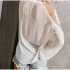 Chiffon Mesh Lace Blouse Tops Black Lantern Long Sleeve