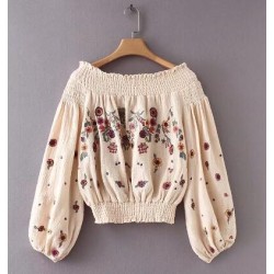 Boho blouse floral Embroidery sexy off shoulder chic Hippie