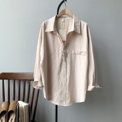 Minimalist Loose White Shirts for Women Turn-down Collar Solid