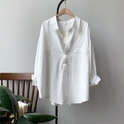 Minimalist Loose White Shirts for Women Turn-down Collar Solid