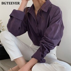 Vintage Turn-down Collar Women Blouse Shirts