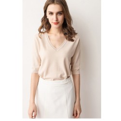 Half Sleeve Knitted Blouse  Ladies V-neck Blouses Blouse Knitted