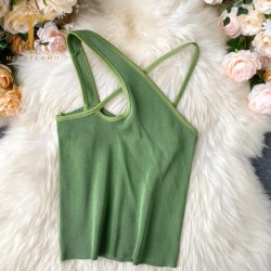 Cross Camis Slim Camisole Hollow Out Streetwear Sleeveless Crop Top