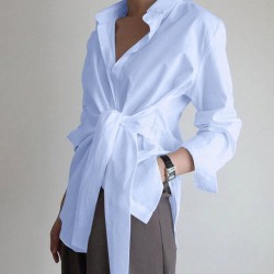 fashion shirt blouse long sleeve ruched solid color blous