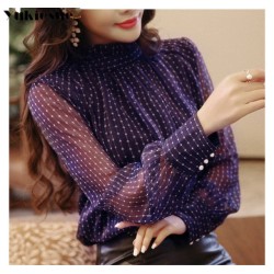 lace chiffon blouse women shirt long sleeve tops and blouses