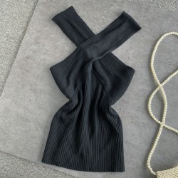 Sleeveless Women Crossed V-Neck Slim Tank Tops