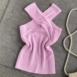 Sleeveless Women Crossed V-Neck Slim Tank Tops