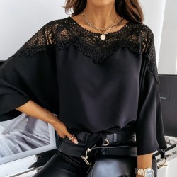 Crochet Embroidery Lace Blouses  Lace Stitching Shirts Vintage Plus Size