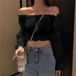 Women Top Sexy Blouse Off Shoulder Top Long Sleeve