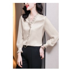 Ruffles Chiffon Shirts Women's Clothing Office Lady Long Sleeve