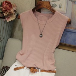 Knitted Vests Women Top O-neck Solid Tank Blusas Mujer De Moda