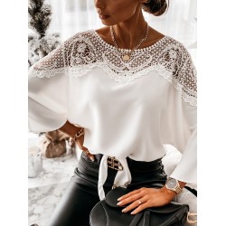 Crochet Embroidery Lace Blouses  Lace Stitching Shirts Vintage Plus Size