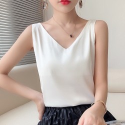 Ice Silk Camisole Women's V-neck Tops Vest Sexy White Satin Top