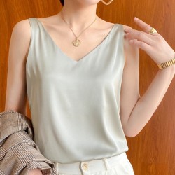 Ice Silk Camisole Women's V-neck Tops Vest Sexy White Satin Top