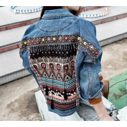 Embroidery denim vintage female jacket