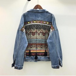 Embroidery denim vintage female jacket
