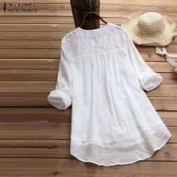 Elegant  Long Sleeve Cotton Casual Vintage Embroidery Linen Top