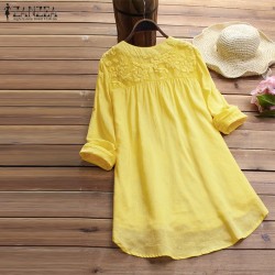 Elegant  Long Sleeve Cotton Casual Vintage Embroidery Linen Top