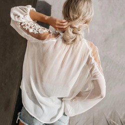 Sexy Lace Mesh Embroidery Patchwork Long Sleeve Top
