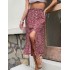 Elegant Ruffle leopard print midi high waist female A-line skirt