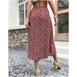 Elegant Ruffle leopard print midi high waist female A-line skirt