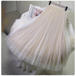 Women's 3 Layer Bright Tulle Skirt Ladies High Waist Bling Tutu Skirt Pleated