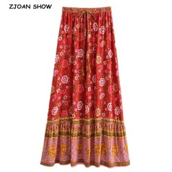 Bohemia  Ruffle Hem Hippie Women Tassel Bow Waist Swing Skirts