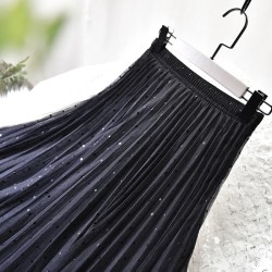 Women's Elegant Dot Print Midi Tulle Skirt High Waist