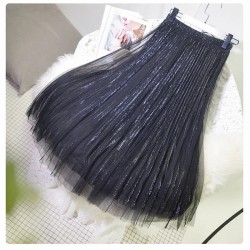 Women's 3 Layer Bright Tulle Skirt Ladies High Waist Bling Tutu Skirt Pleated