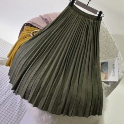 Women's Elegant Suede Pleated Midi Skirt