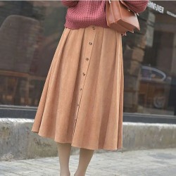 Women's Elegant Suede Skirt Elastic High Waist Pleated