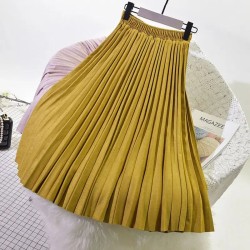 Women's Elegant Suede Pleated Midi Skirt