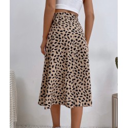 Polka Dot Print Long Maxi Split High Waist A-line Sun Skirt